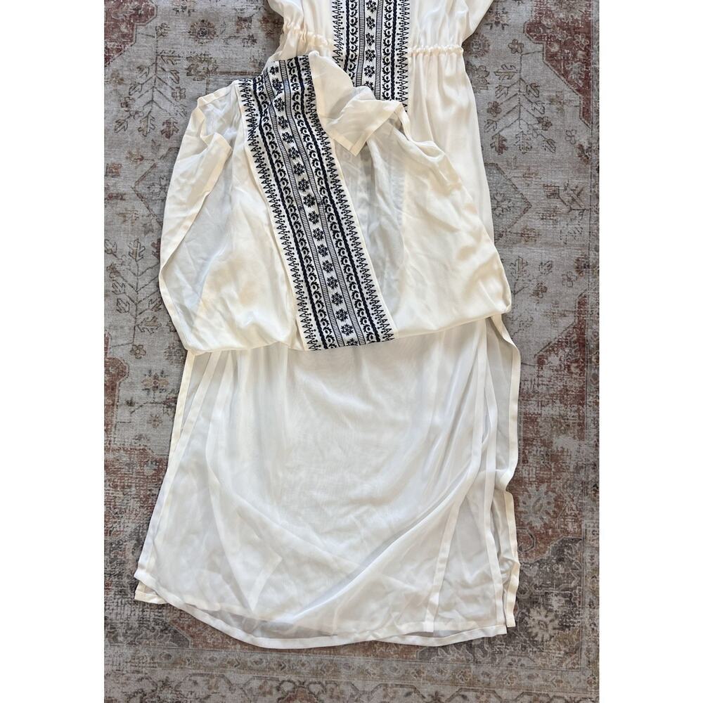 Tory Burch Silk Embroidered Cinched Waist Tie Sleeveless Shift Maxi Dress Size L - Picture 9 of 14